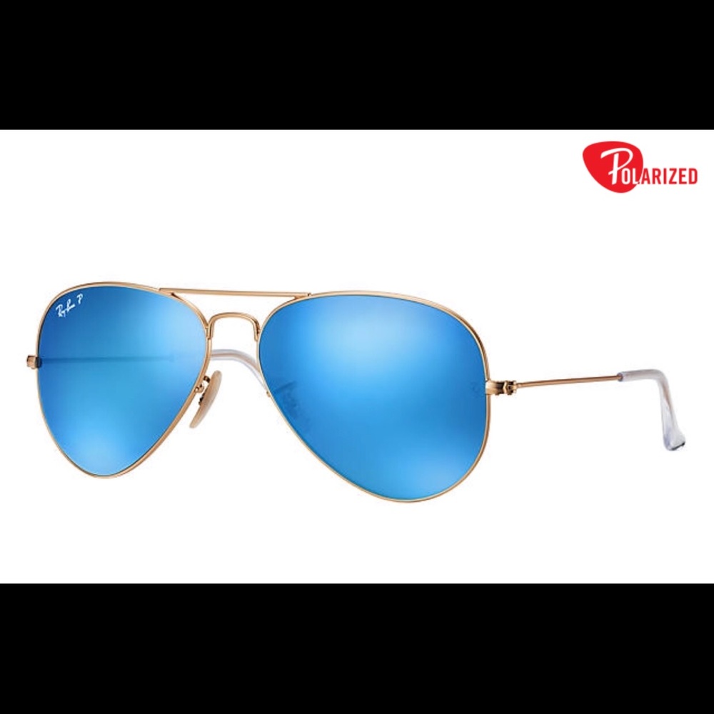 Blue mirrored Ray Bans. POLARIZED